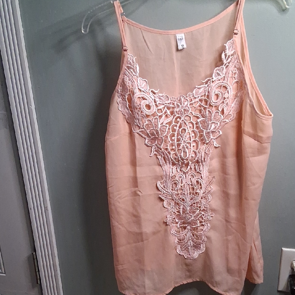 Chic Lace Embellished Peach Cami Top